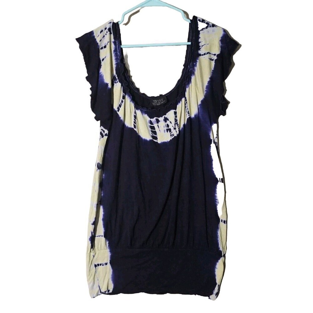 TRYST by Matthew Peasant Tie Dye Blouse Womens Small Purple Yellow Bohemian Chic